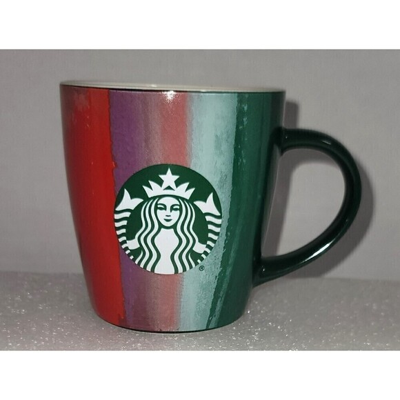 Starbucks 2021 Christmas Holiday Vertical Paint Stripes Red Green Mug - Picture 1 of 7